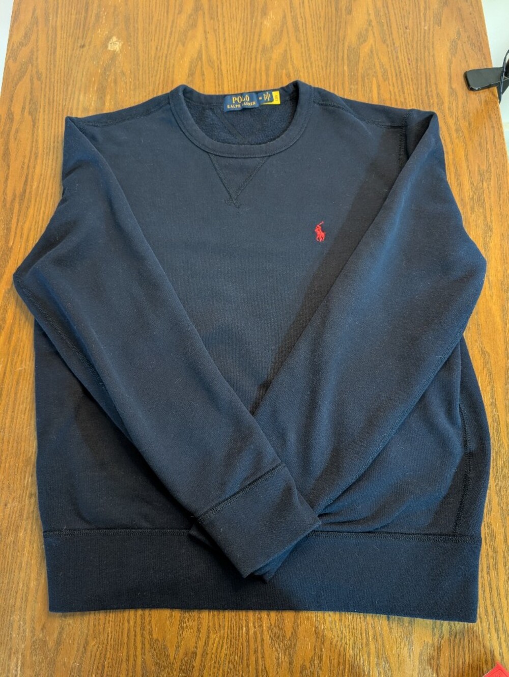 Ralph Lauren Navy Crewneck Sweater with Red Pony Embroidery